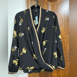 Ann Taylor Black and Yellow Wrap Blouse